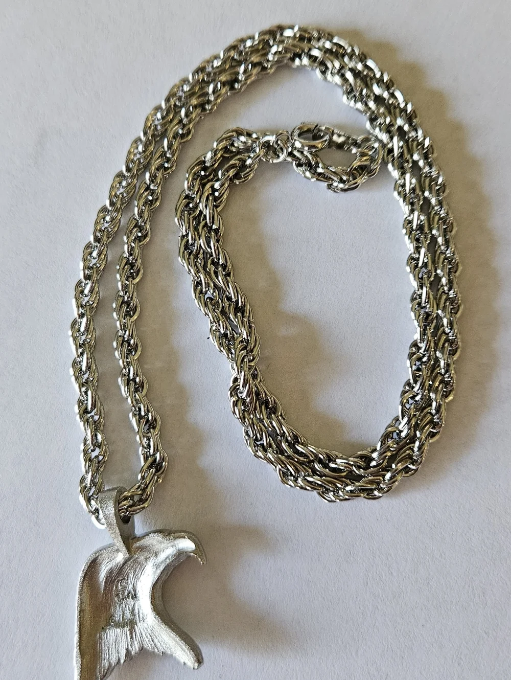 TM Bald Eagle Head Pendant Necklace  Bird of Prey Silver Pewter Tone Signed